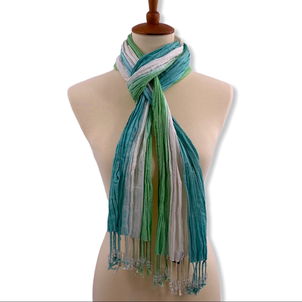 Gap crinkleβ scarf blue green white fringe beads